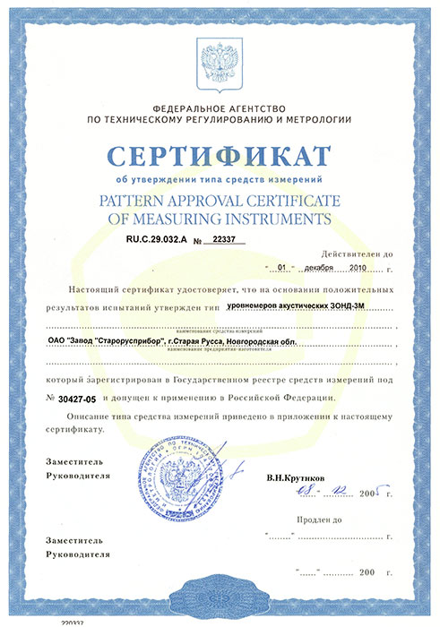 Сертификат об утверждении типа средств измерений на уровнемер ЗОНД-3М фото
